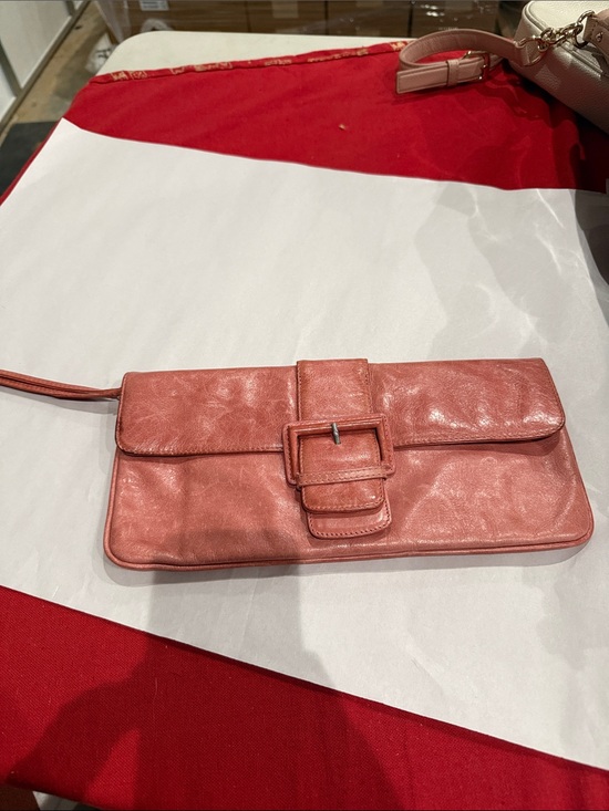 HOBO Handbags - HOBO Coral Pink Leather Wristlet Clutch with Buckle